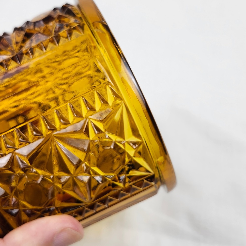 Vtg Indiana Glass Fairy Lamp Stars and Bars Amber TOP ONLY Replacement MCM - Picture 9 of 14